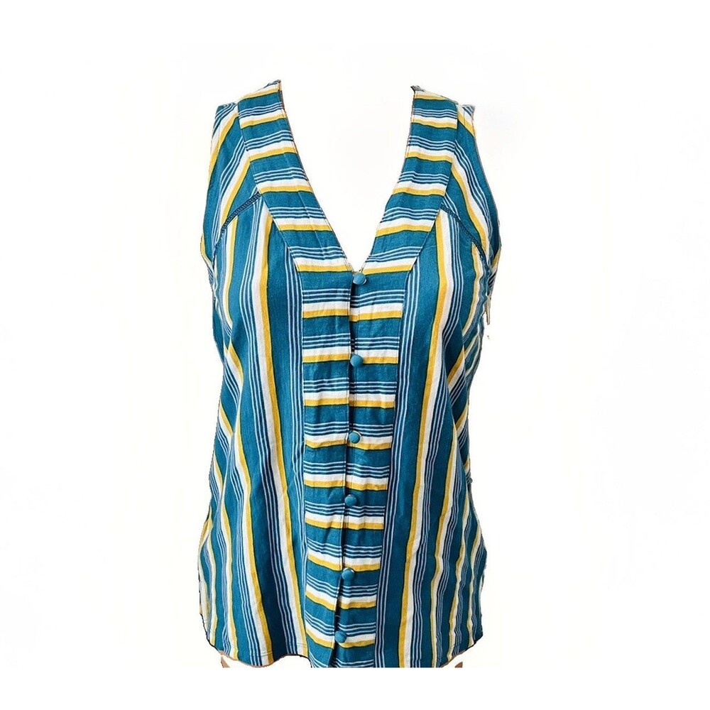Caslon Striped Button Front Top Size XS New Sleeveless V-Neck